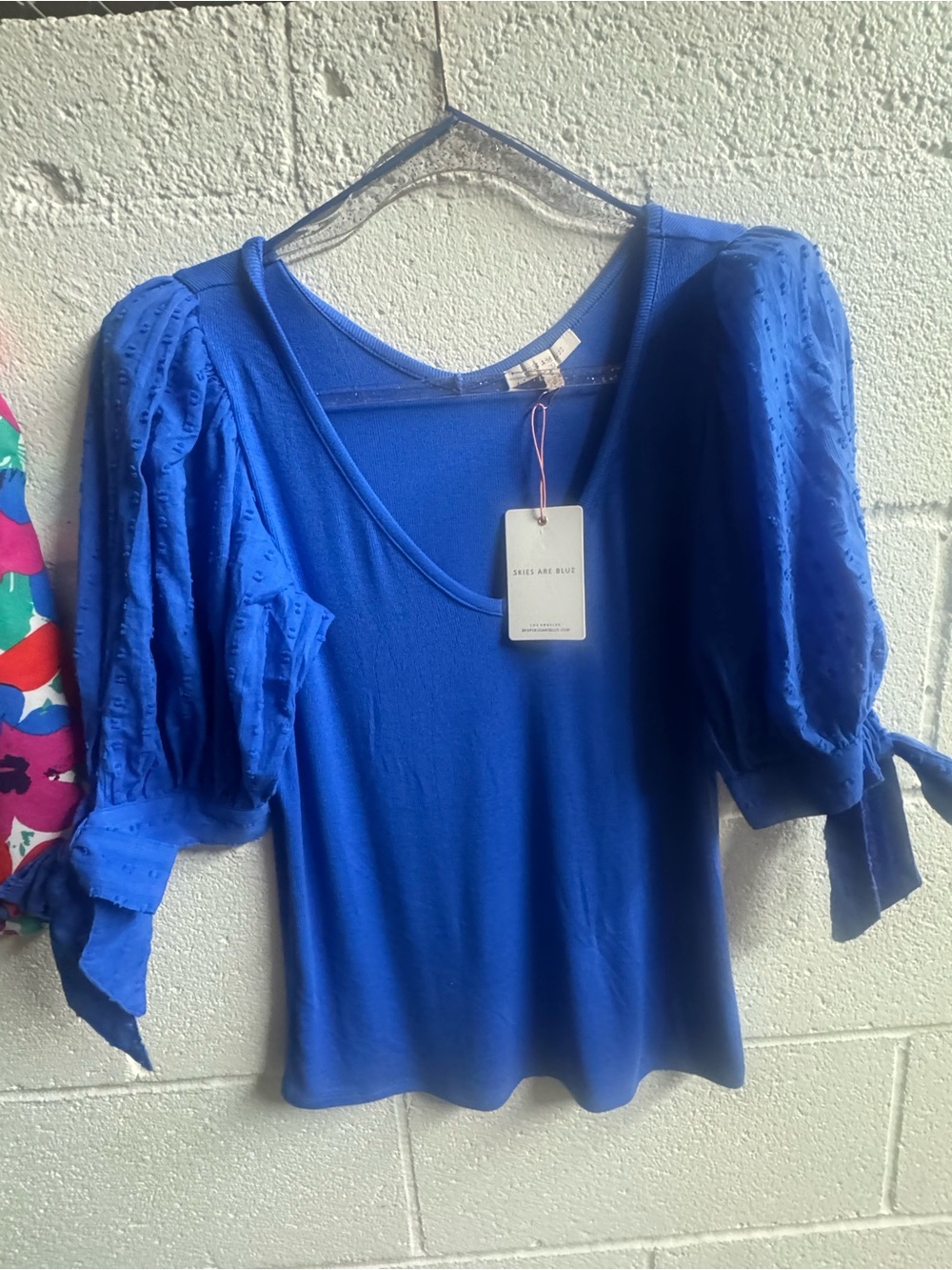 Skies Are Blue V-Neck Puff Sleeve Top in Royal Blue